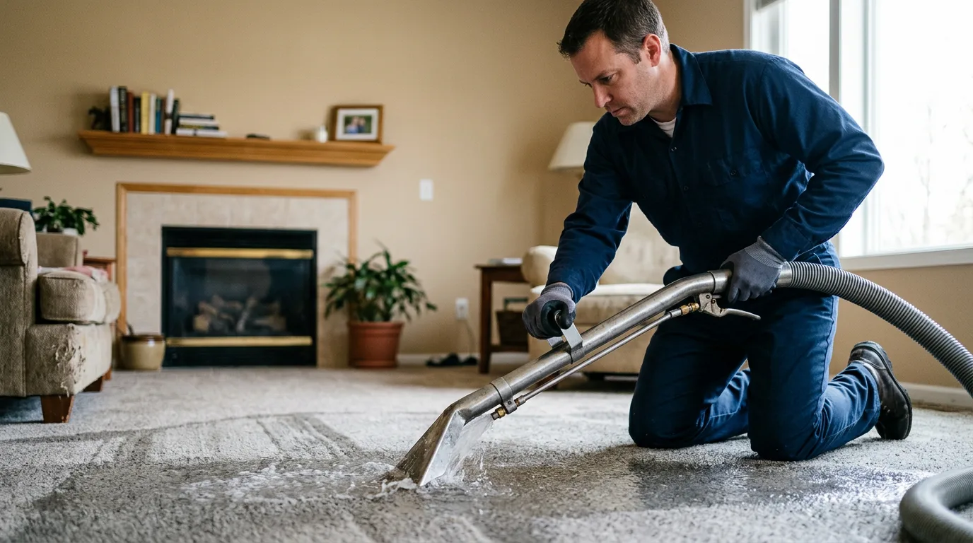 Water damage restoration technician working near Lennon, MI